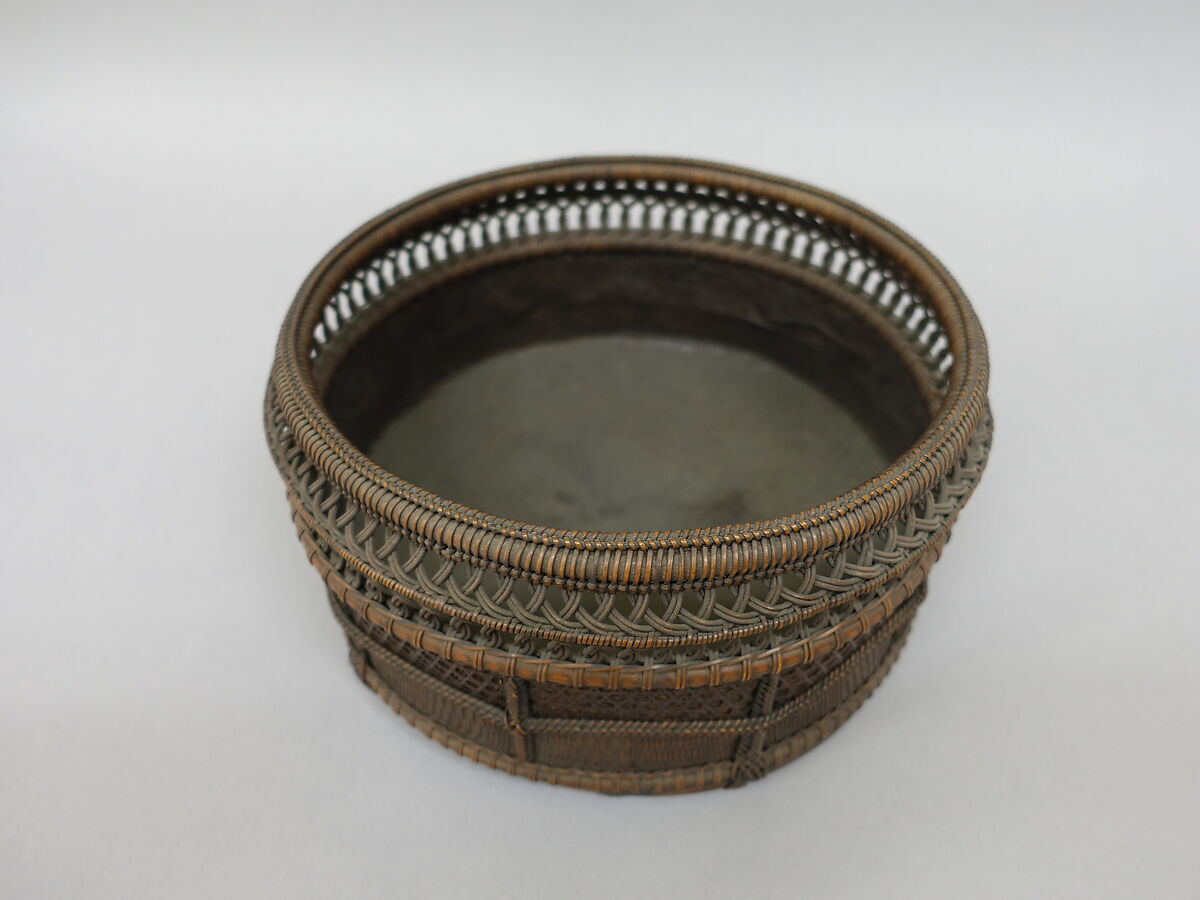 Chinese-Style Charcoal Basket (Sairō-sumitori) for Sencha Tea Ceremony, Timber bamboo, dwarf bamboo, and rattan, Japan