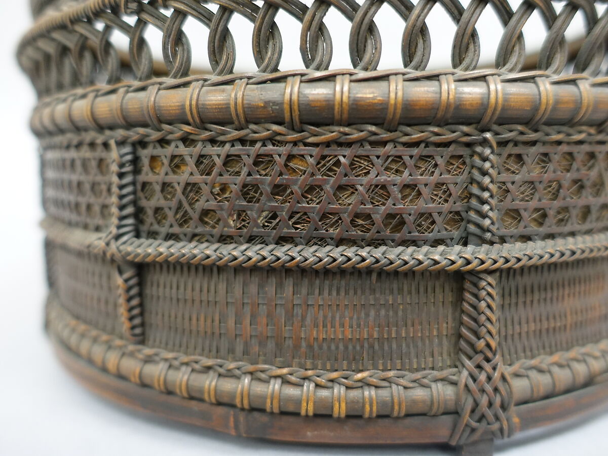 Chinese-Style Charcoal Basket (Sairō-sumitori) for Sencha Tea Ceremony, Timber bamboo, dwarf bamboo, and rattan, Japan