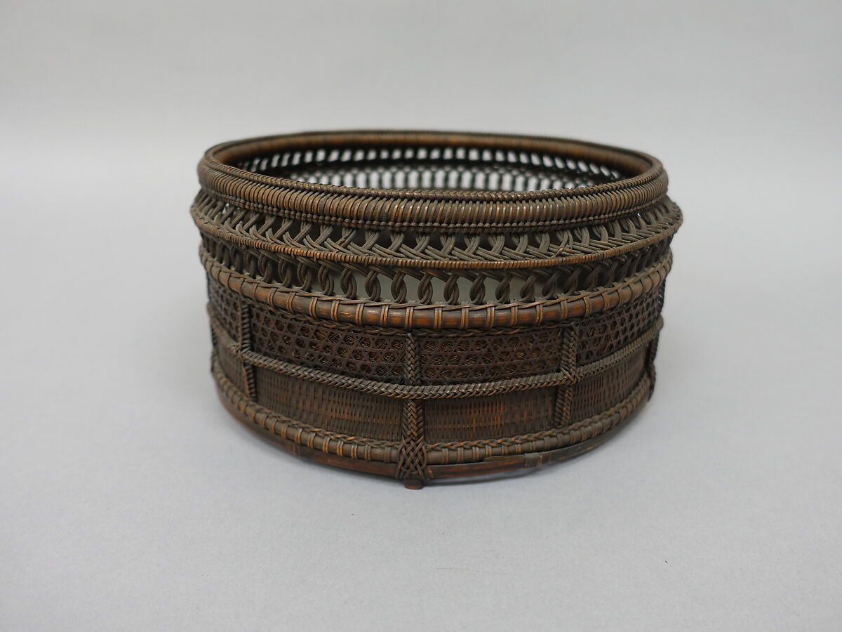 Chinese-Style Charcoal Basket (Sairō-sumitori) for Sencha Tea Ceremony, Timber bamboo, dwarf bamboo, and rattan, Japan