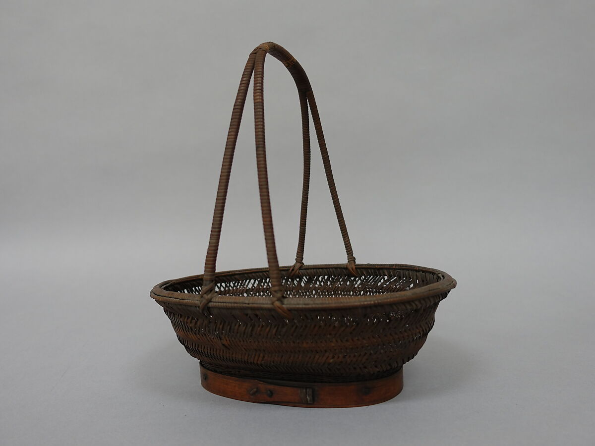 Boat-Shaped Fruit Basket, Bamboo (madake and rattan), Japan or China