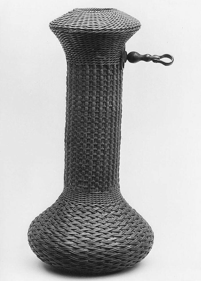 Fishing-Style Basket, Rattan with metal detail, Japan 