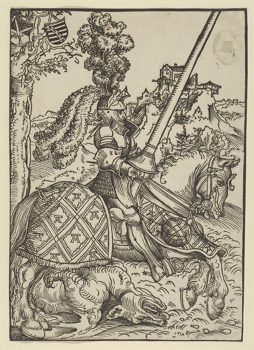 St George on Horseback with the Dead Dragon, Lucas Cranach the Elder (German, Kronach 1472–1553 Weimar), Woodcut; second state of two 