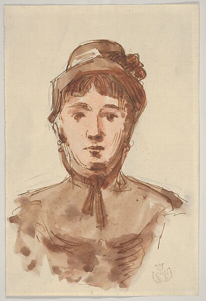 Portrait of a Woman (Mme Cornu, the artist’s aunt), Emile Schuffenecker (French, Frèsne Saint-Mamès 1851–1934 Paris), Watercolor over pen and ink 