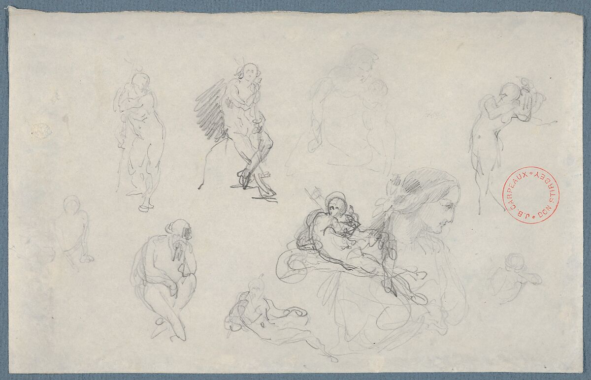 Studies after Michelangelo, Jean-Baptiste Carpeaux (French, Valenciennes 1827–1875 Courbevoie), Graphite 