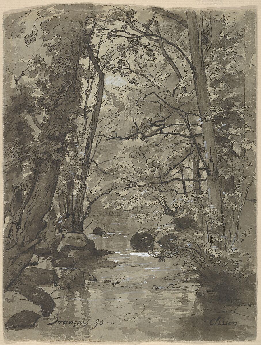 Forest at Clisson, François-Louis Français (French, Plombières-les-Bains 1814–1897 Plombières-les-Bains), Pen and ink, brush and  wash heightened with white 