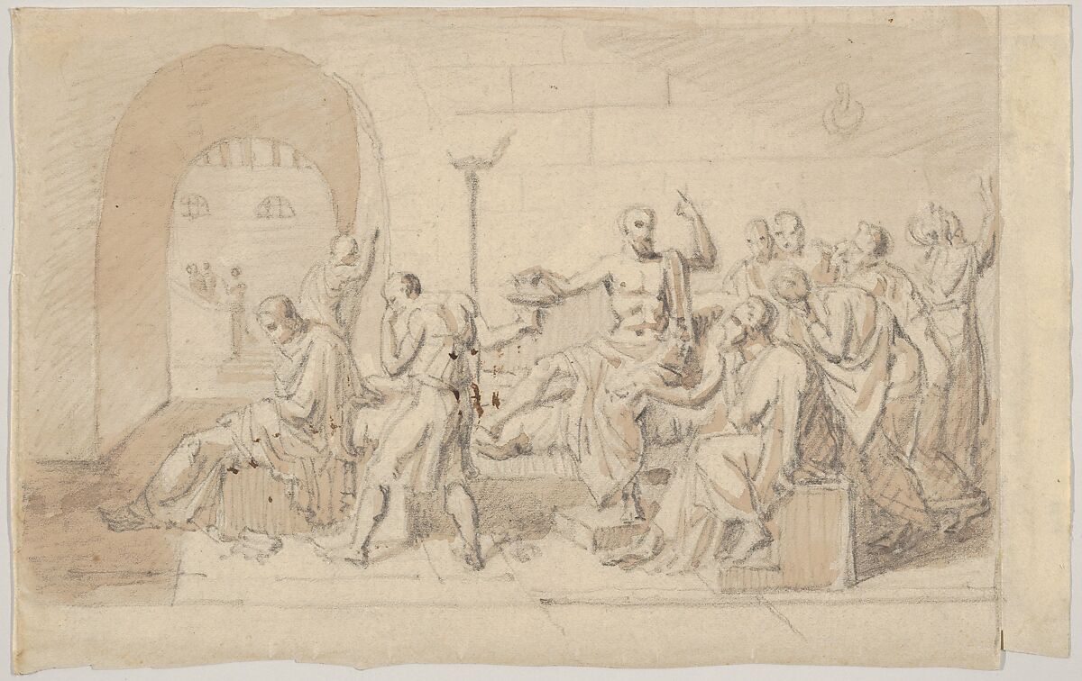 Copy after David's "The Death of Socrates", Anonymous, French, 19th century, Graphite, pen and brown ink, brush and brown wash 