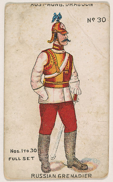 Number 30, Russian Grenadier, from the "Soldier Cards" series (E7), Issued by Anonymous, American, 20th century, Commercial color lithograph 