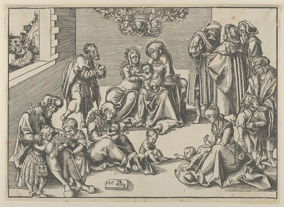 The Holy Family and Kindred, Lucas Cranach the Elder (German, Kronach 1472–1553 Weimar), Woodcut 