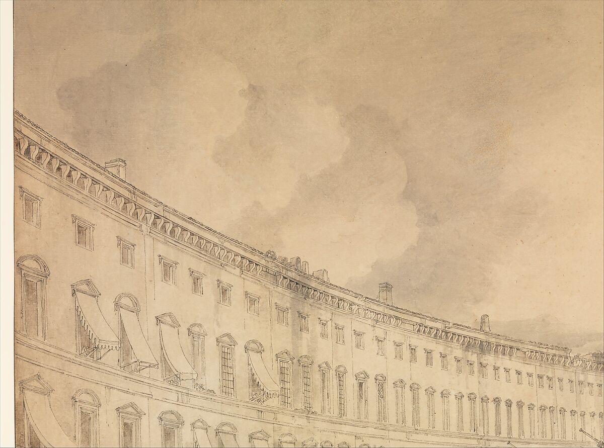 View of Messina Harbor, Louis François Cassas (French, Azay-le-Ferron 1756–1827 Versailles), Pen and black and brown ink, brush and brown and gray wash, over traces of black chalk; framing lines in pen and black ink