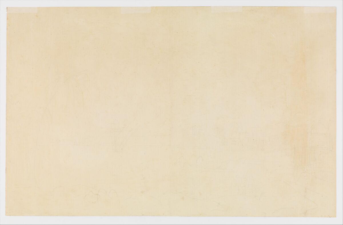 View of Messina Harbor, Louis François Cassas (French, Azay-le-Ferron 1756–1827 Versailles), Pen and black and brown ink, brush and brown and gray wash, over traces of black chalk; framing lines in pen and black ink