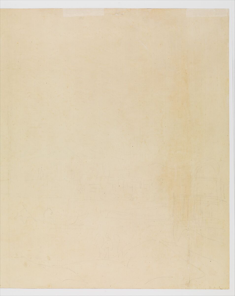 View of Messina Harbor, Louis François Cassas (French, Azay-le-Ferron 1756–1827 Versailles), Pen and black and brown ink, brush and brown and gray wash, over traces of black chalk; framing lines in pen and black ink