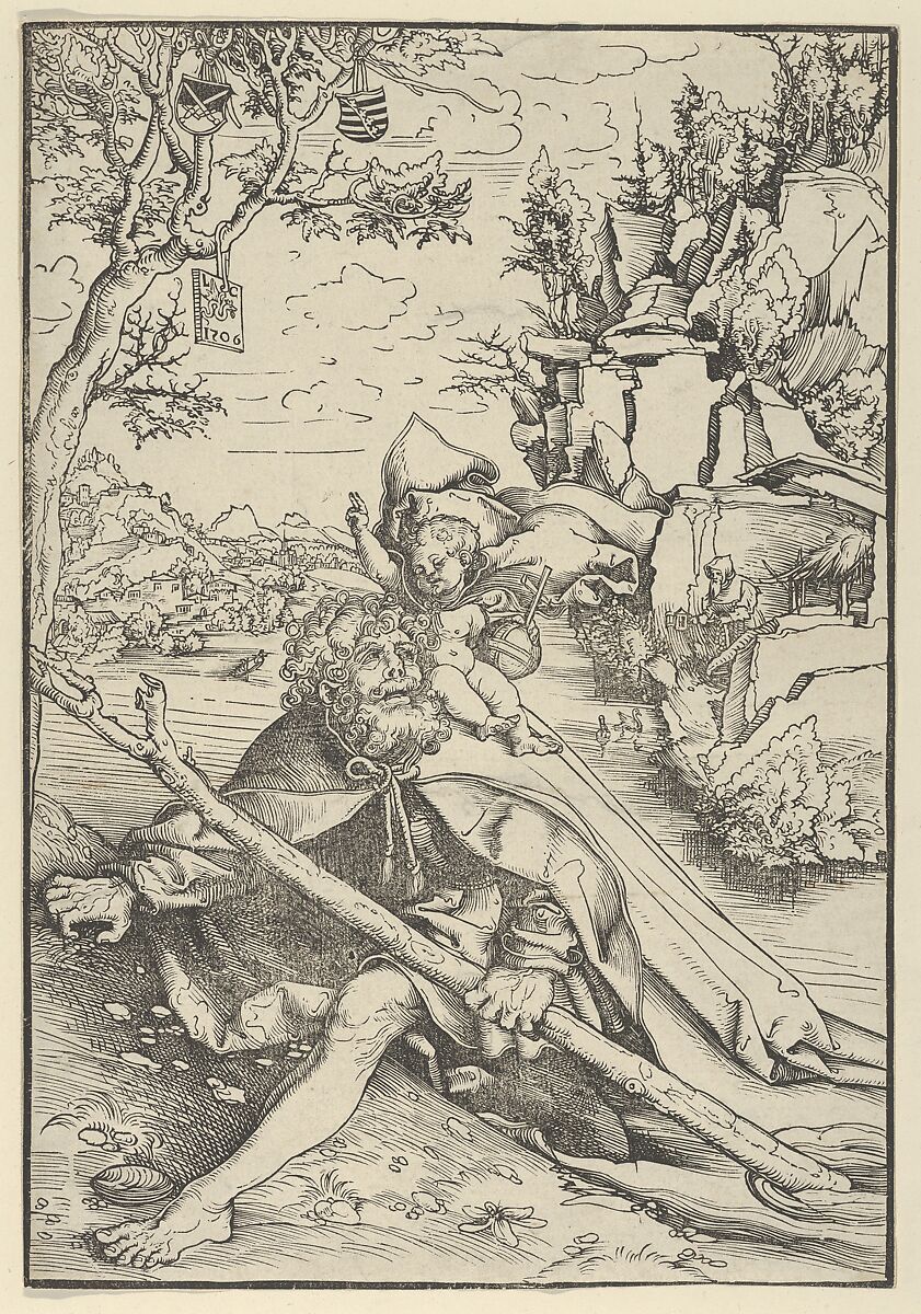 Saint Christopher, Lucas Cranach the Elder (German, Kronach 1472–1553 Weimar), Woodcut; second state of two (Hollstein) 