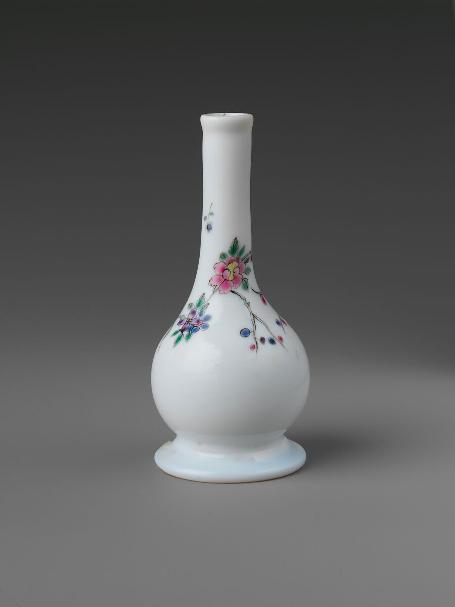 Bottle, Opaque glass with enamel decoration, British 