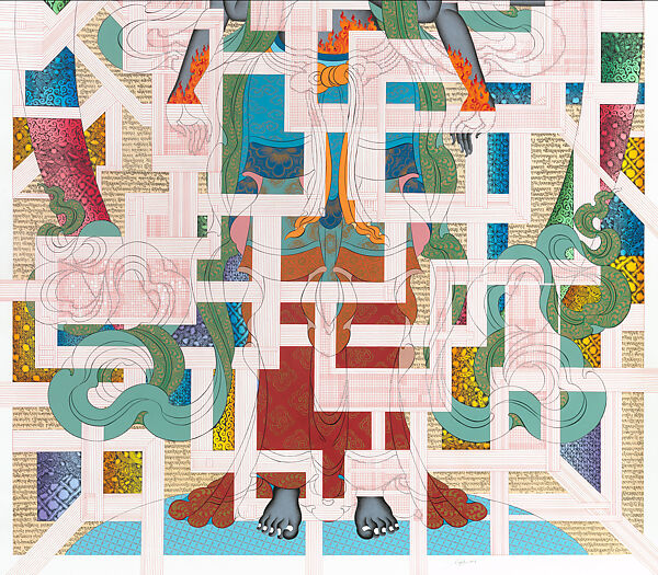 Pin drop silence: Eleven-headed Avalokiteshvara, Tenzing Rigdol (born Kathmandu 1982), Ink, pencil, acrylic, and pastel on paper, Tibet