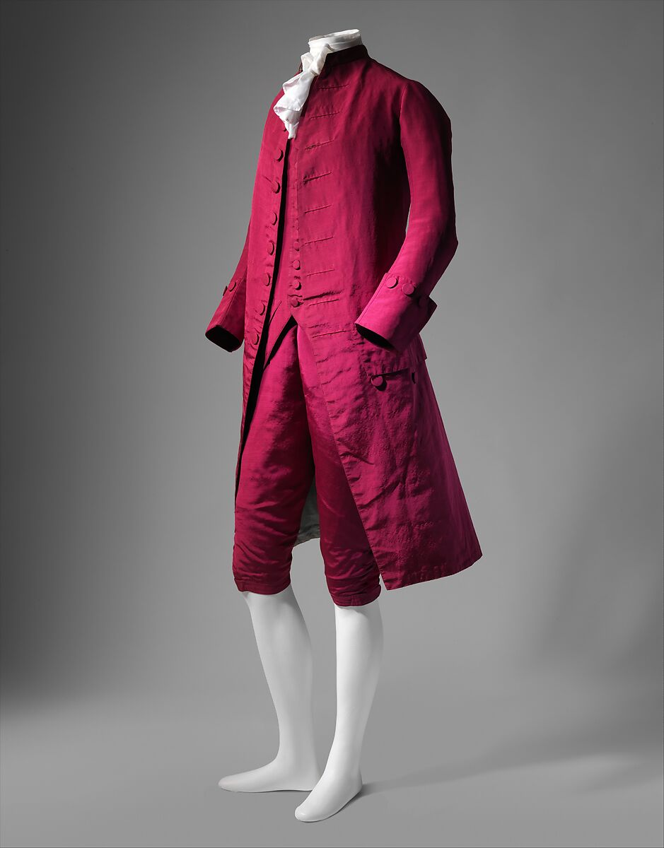 Suit, wool, silk, cotton, probably British 