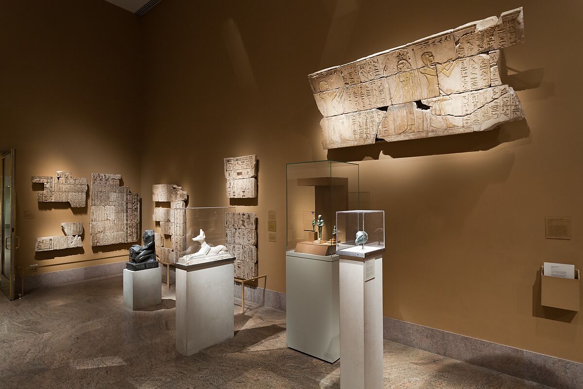 Relief from the tomb of Bakenrenef, wall from small room with texts and niches, Limestone, paint