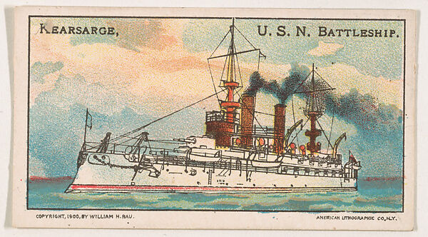 Kearsarge, U.S.N. Battleship, from the Nation's Pride series (E4), Issued by Anonymous, American, 20th century, Commercial color lithograph 