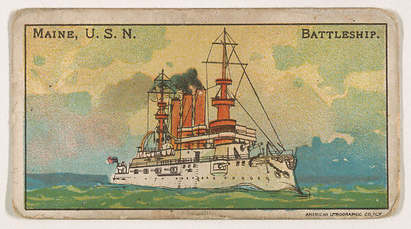 Maine, U.S.N. Battleship, from the Nation's Pride series (E4), Issued by Anonymous, American, 20th century, Commercial color lithograph 