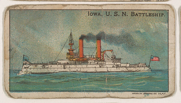 Iowa, U.S.N. Battleship, from the Nation's Pride series (E4), Issued by Anonymous, American, 20th century, Commercial color lithograph 