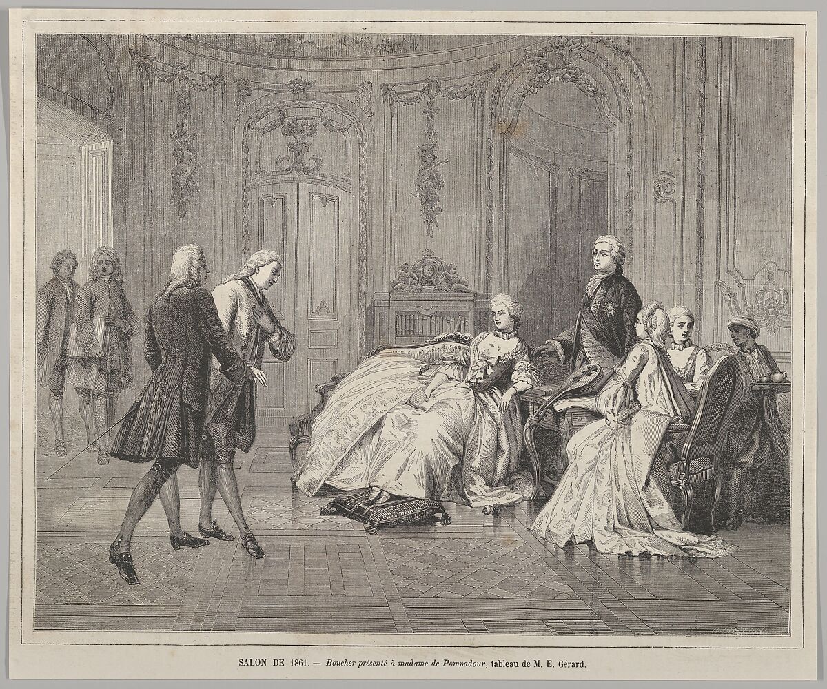 Boucher présenté à Madame de Pompadour (Boucher presented to Madame de Pompadour), from "Le Monde Illustré", Henry Linton (British, London 1815–1899 Kingston-upon-Thames), Wood engraving 