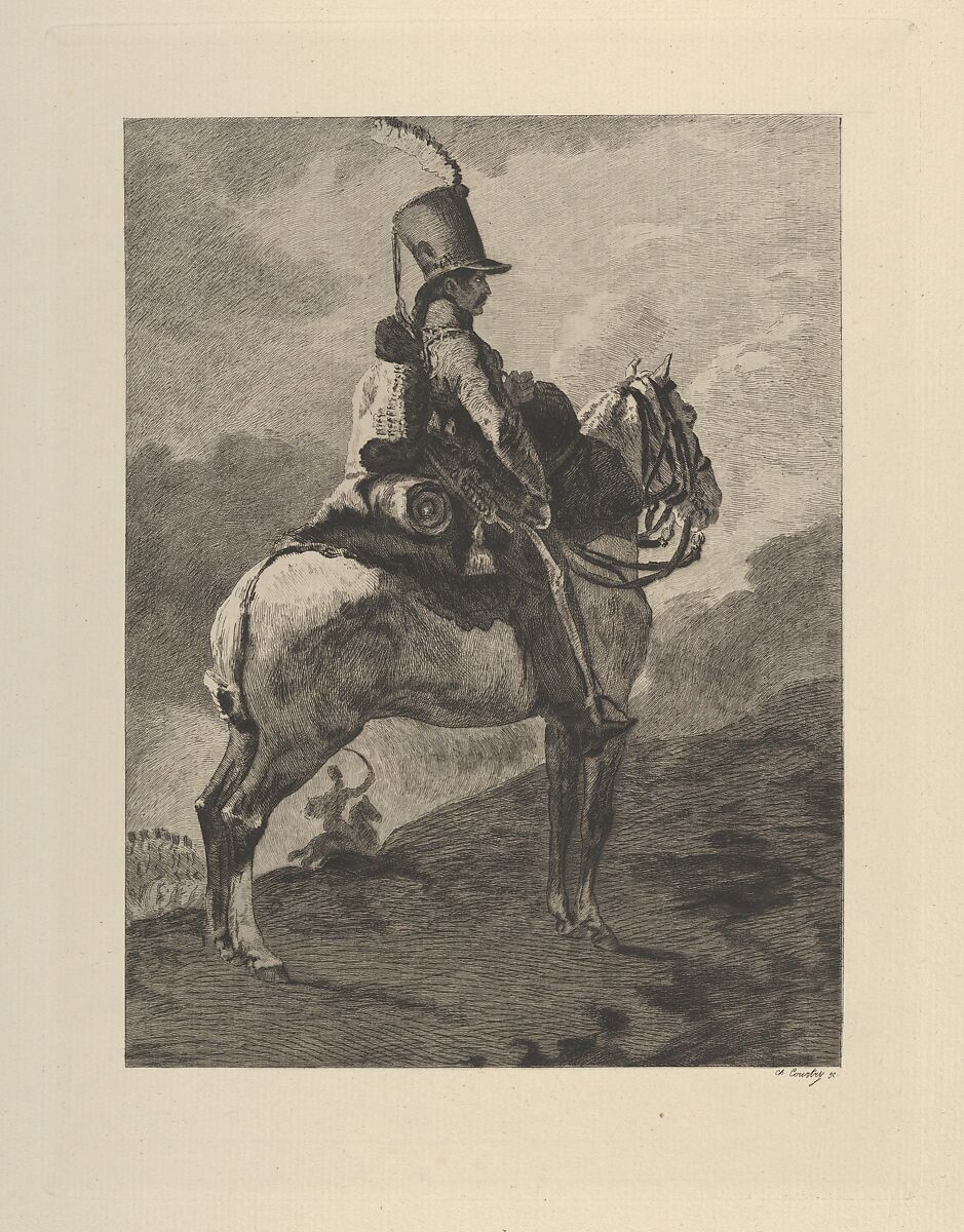 Trumpeter of the Hussars on Horseback, Charles Courtry (French, Paris 1846–1897 Paris), Etching 