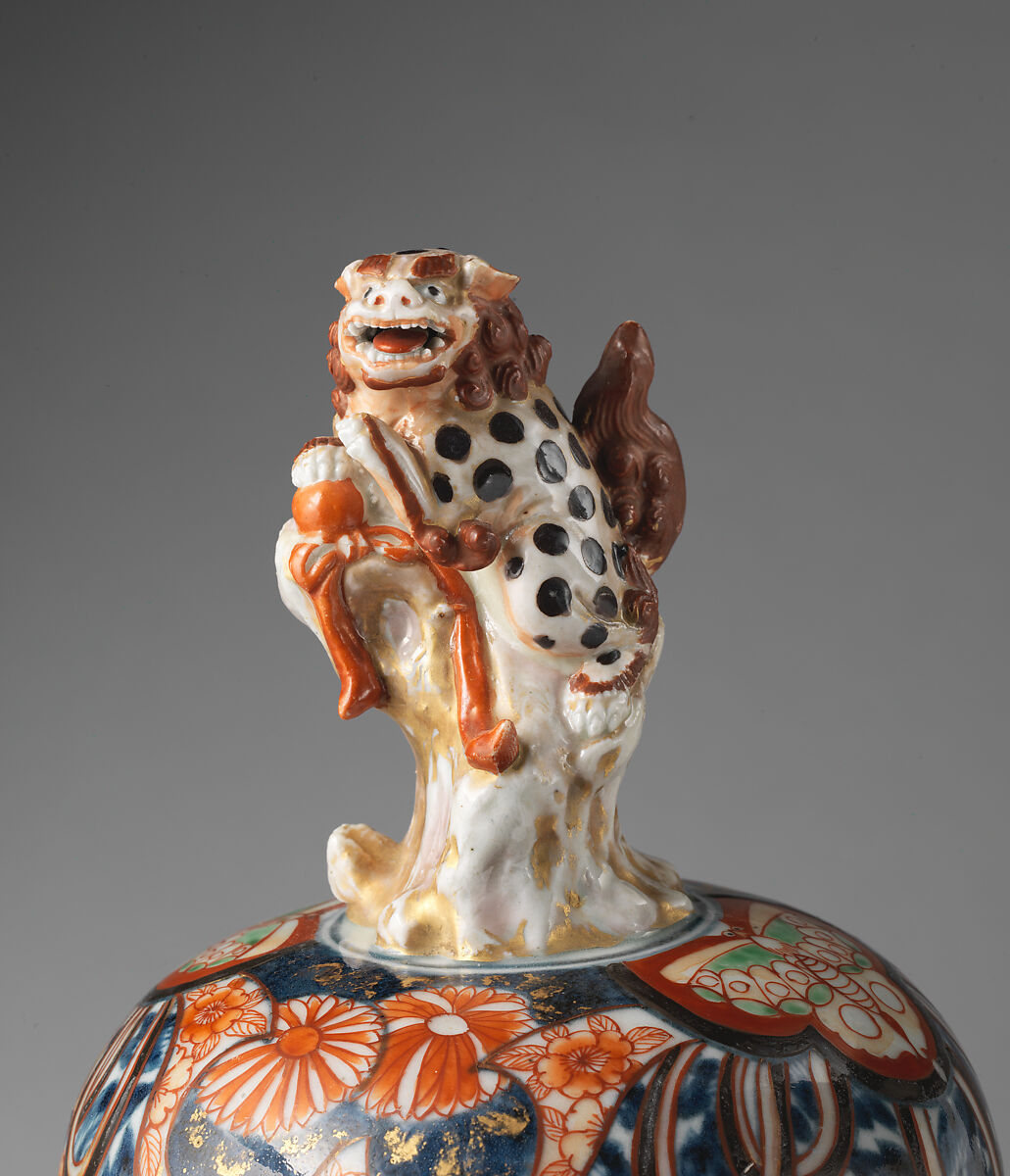 Baluster-shaped vase (part of a five-piece garniture), Hard-paste porcelain with underglaze blue and overglaze enamel and gilding, Japanese, for export market (Hizen ware, Imari type)