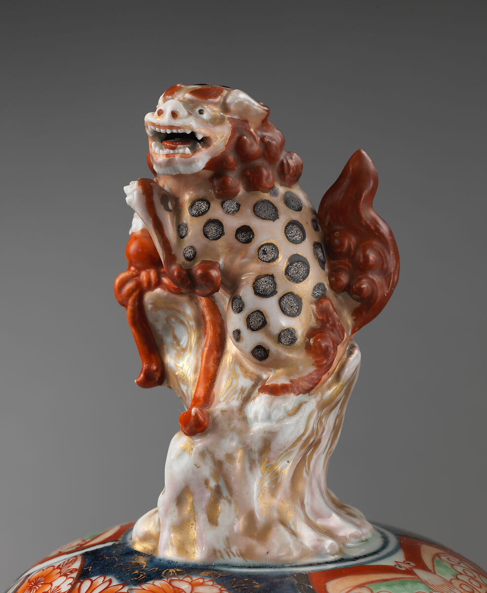 Baluster-shaped vase (part of a five-piece garniture), Hard-paste porcelain with underglaze blue and overglaze enamel and gilding, Japanese, for export market (Hizen ware, Imari type)