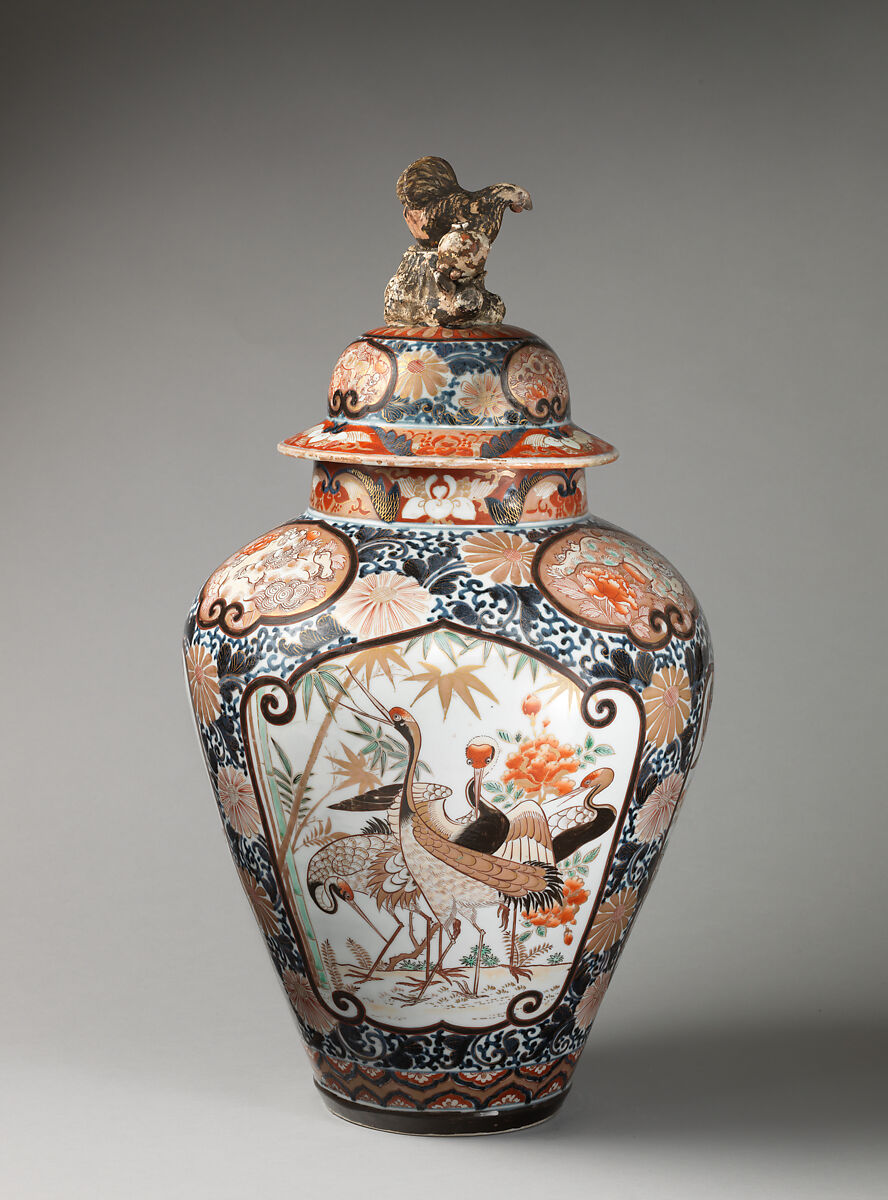 Baluster-shaped vase (part of an assembled garniture), Porcelain, Japanese, for export market (Hizen ware, Imari type) 