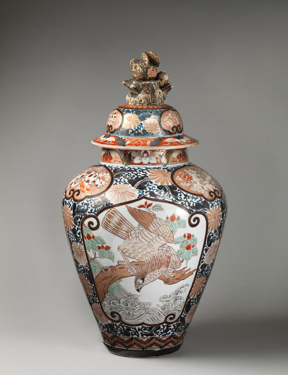 Baluster-shaped vase (part of an assembled garniture), Porcelain, Japanese, for export market (Hizen ware, Imari type)