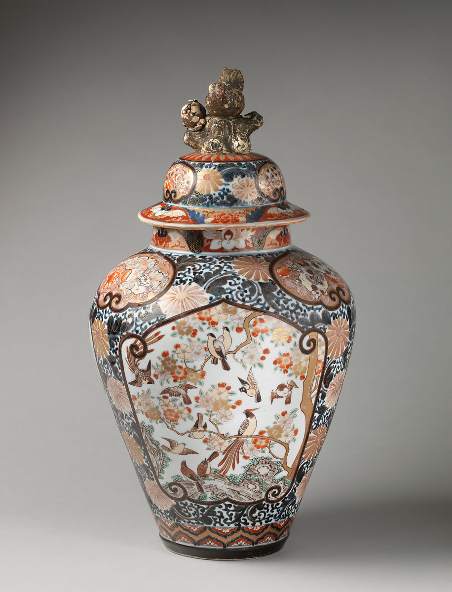 Baluster-shaped vase (part of an assembled garniture), Porcelain, Japanese, for export market (Hizen ware, Imari type)