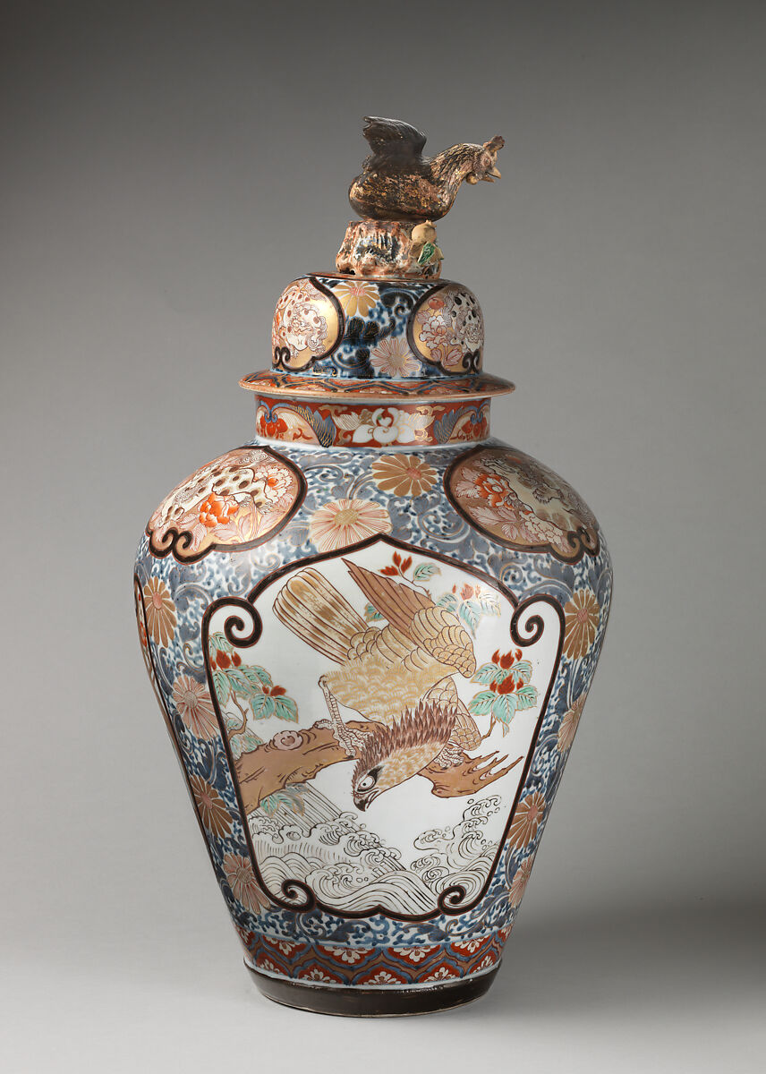 Baluster-shaped vase (part of an assembled garniture), Porcelain, Japanese, for export market (Hizen ware, Imari type)