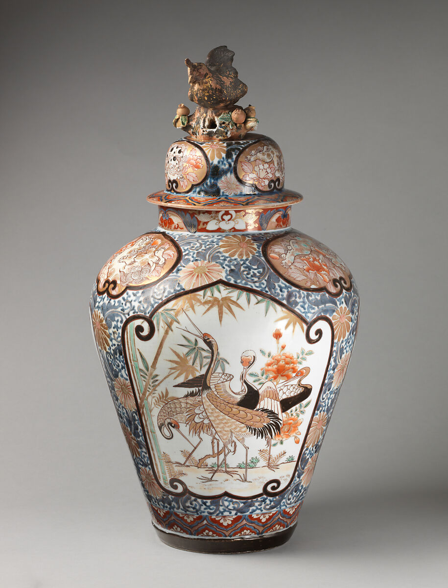 Baluster-shaped vase (part of an assembled garniture), Porcelain, Japanese, for export market (Hizen ware, Imari type) 