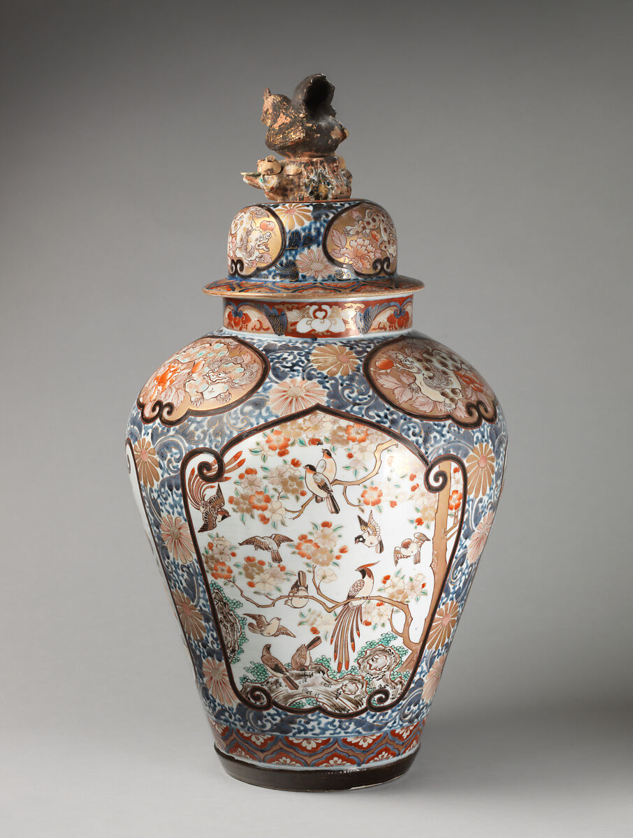 Baluster-shaped vase (part of an assembled garniture), Porcelain, Japanese, for export market (Hizen ware, Imari type)