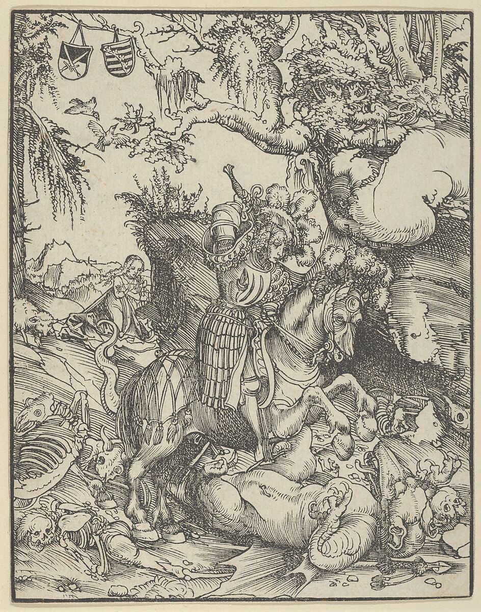 St. George on Horseback Slaying the Dragon, Lucas Cranach the Elder (German, Kronach 1472–1553 Weimar), Woodcut 