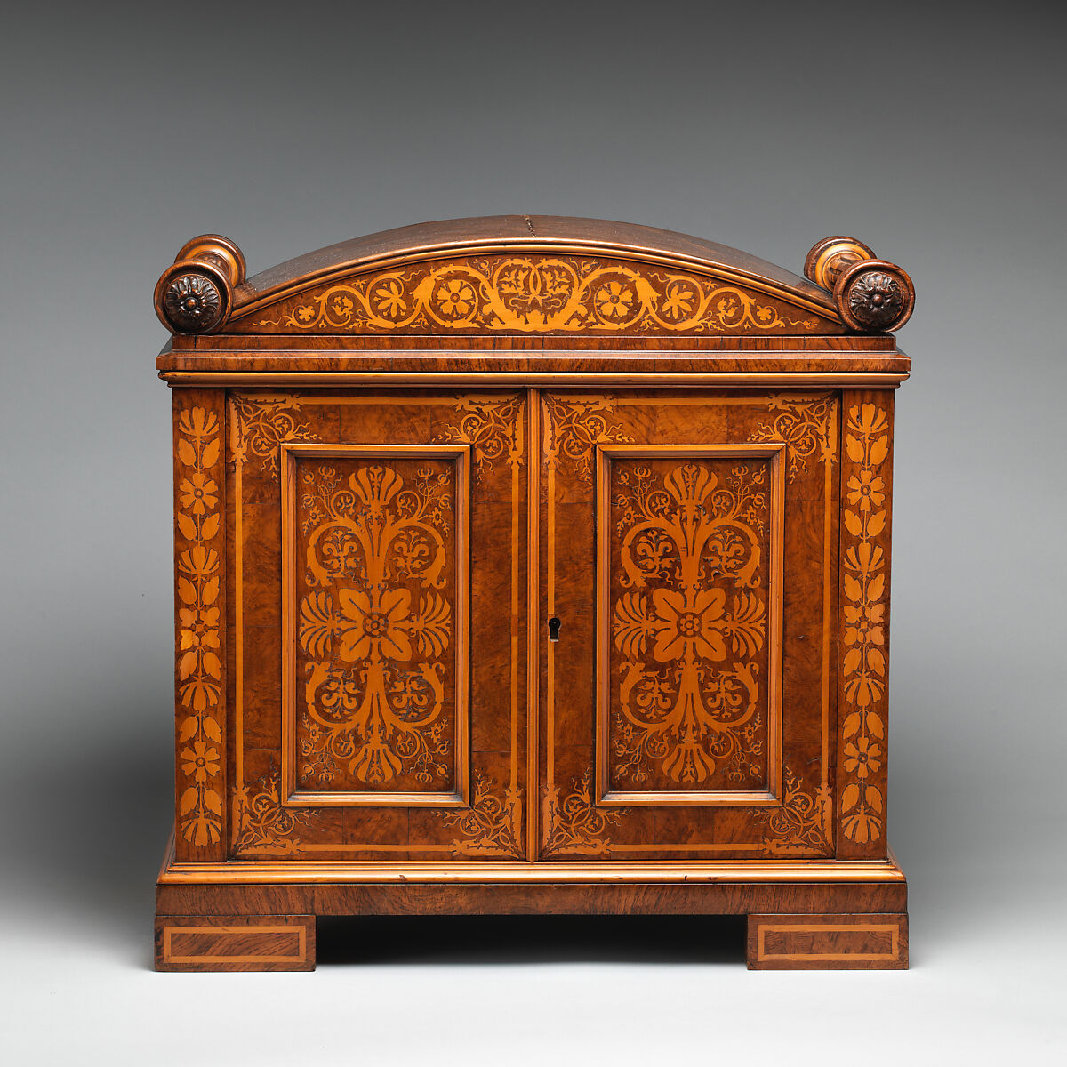Medal cabinet, George Bullock (British, ca. 1782–1818), Mahogany, oak, pine, holly; marquetry and veneer of figured oak and holly; ebony and ebonized wood; ivory; silk velvet, British, London