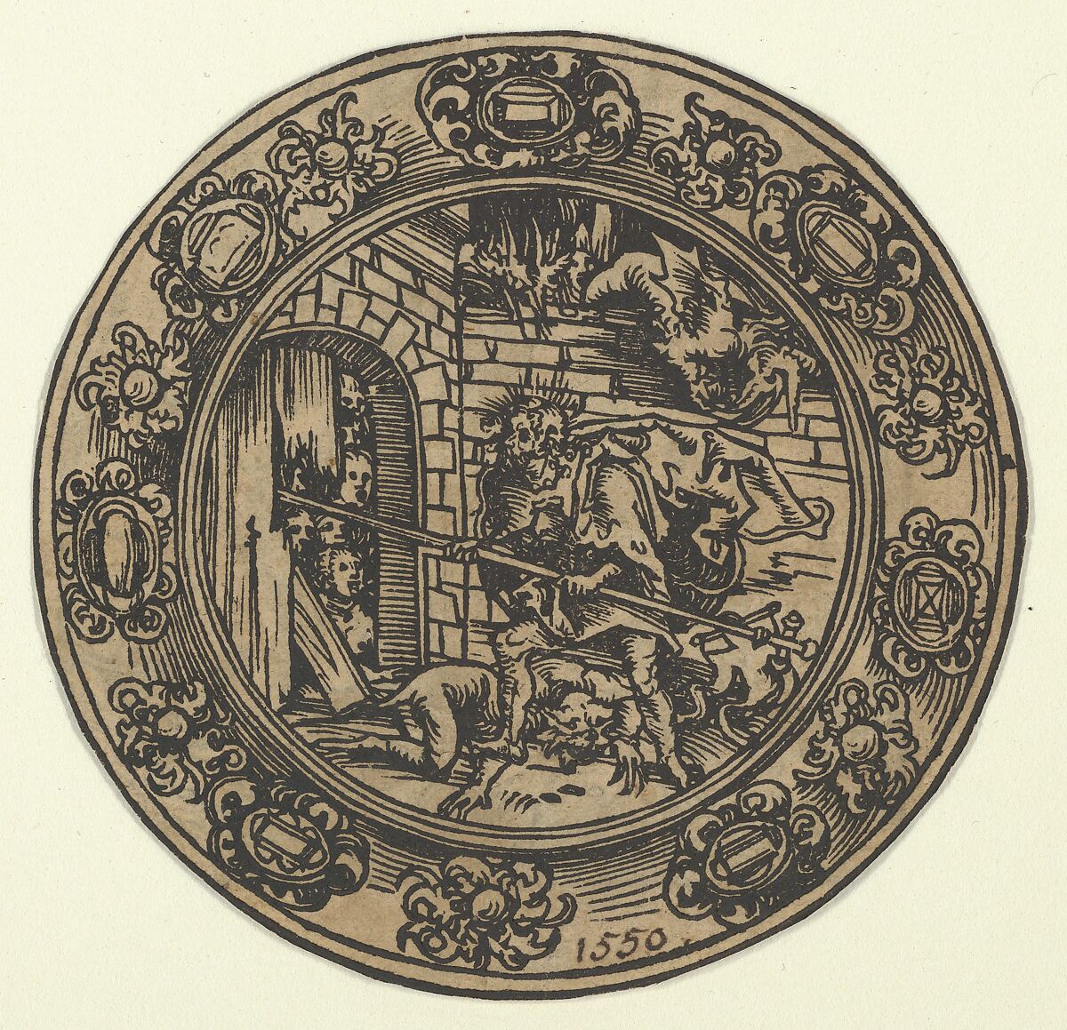 Pacifical-medaillon with Christ in Limbo, Lucas Cranach the Elder (German, Kronach 1472–1553 Weimar), Woodcut; second state of two 