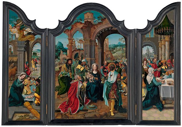 Adoration of the Magi triptych, Pieter Coecke van Aelst (Netherlandish, Aelst 1502–1550 Brussels), Oil on panel, Netherlandish, Antwerp 