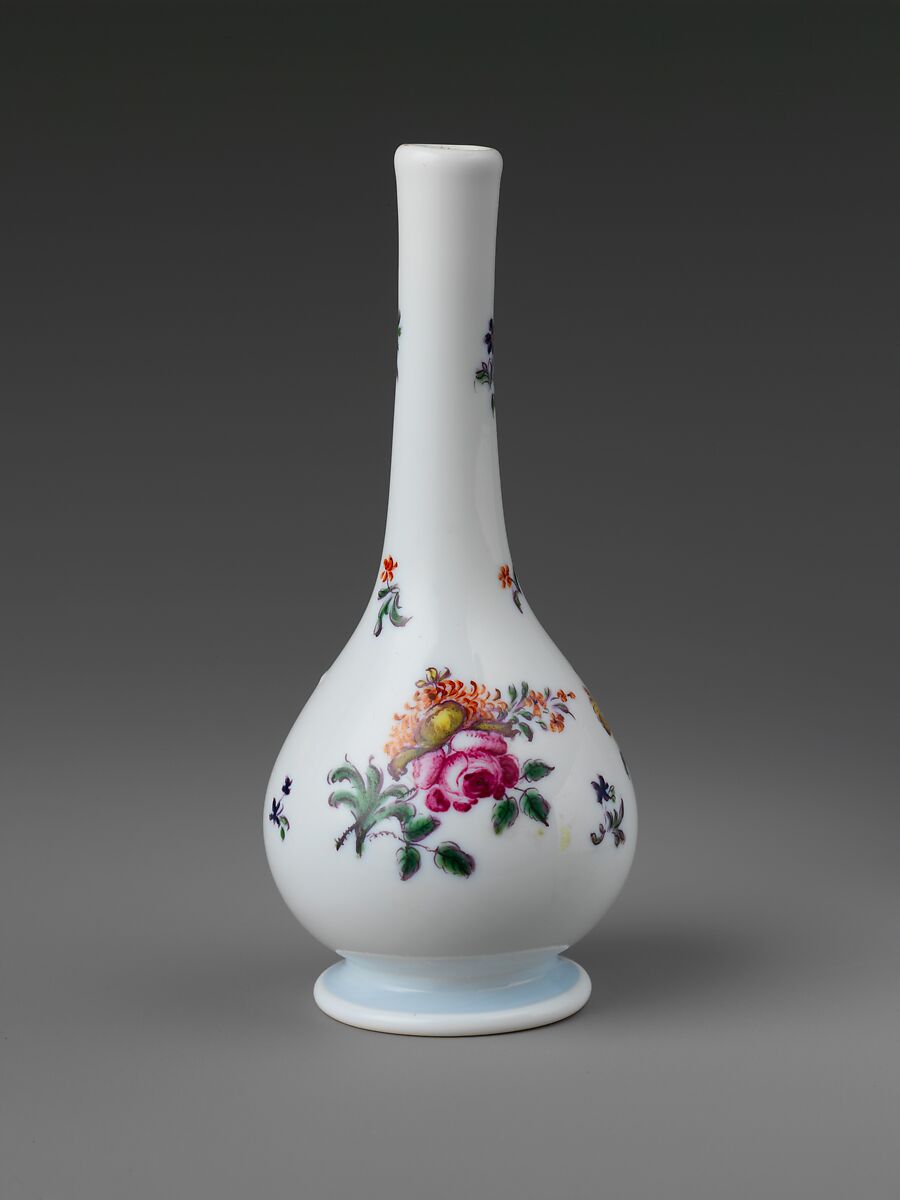 Bottle, Opaque glass with enamel decoration, British 