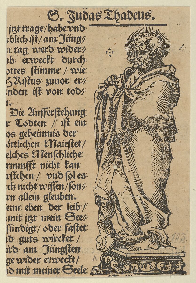 Silver Statuette of St. Jude, from the "Wittenberg Reliquaries", Lucas Cranach the Elder (German, Kronach 1472–1553 Weimar), Woodcut 