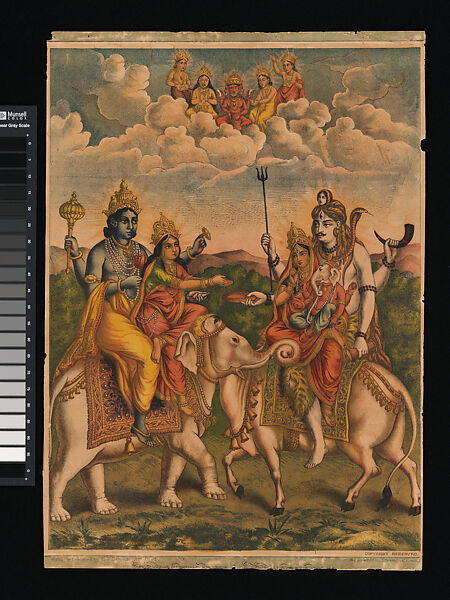 Shri Shri Hariharmilana (The meeting of Vishnu and Shiva), Lithograph, India 
