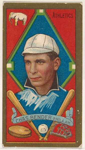Charles Bender, Philadelphia, American League, from the "Baseball Series" (Gold Borders) set (T205) issued by the American Tobacco Company, Issued by the American Tobacco Company, Commercial color lithograph 