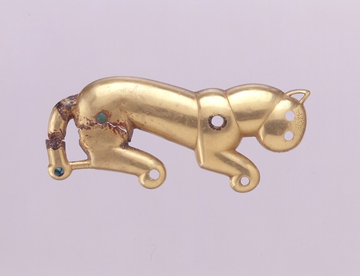 Pectoral in the Shape of a Leopard, Gold with turquoise inlay, North China 