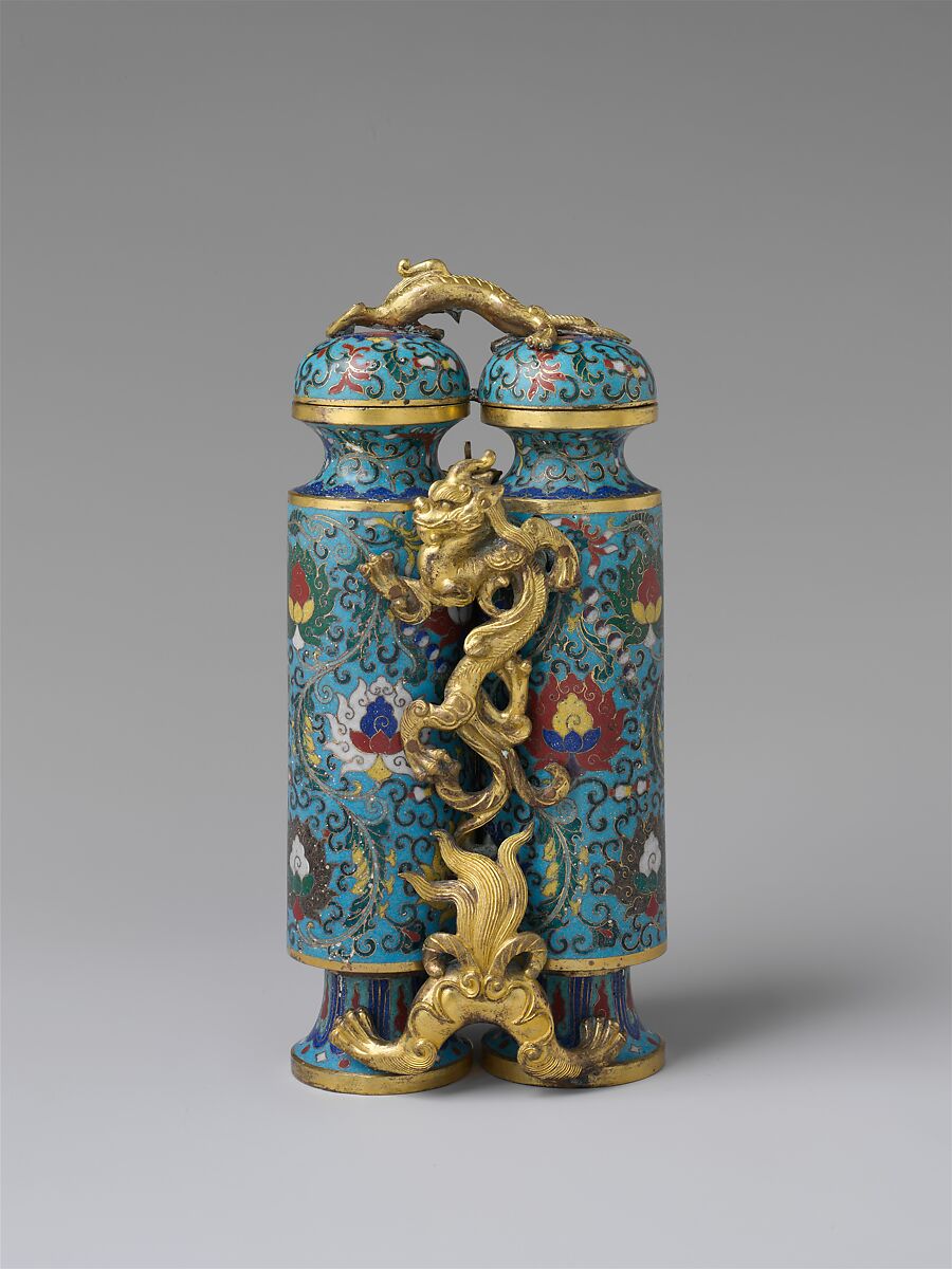 Double vessel with mythical beasts (champion vase), Cloisonné enamel, China