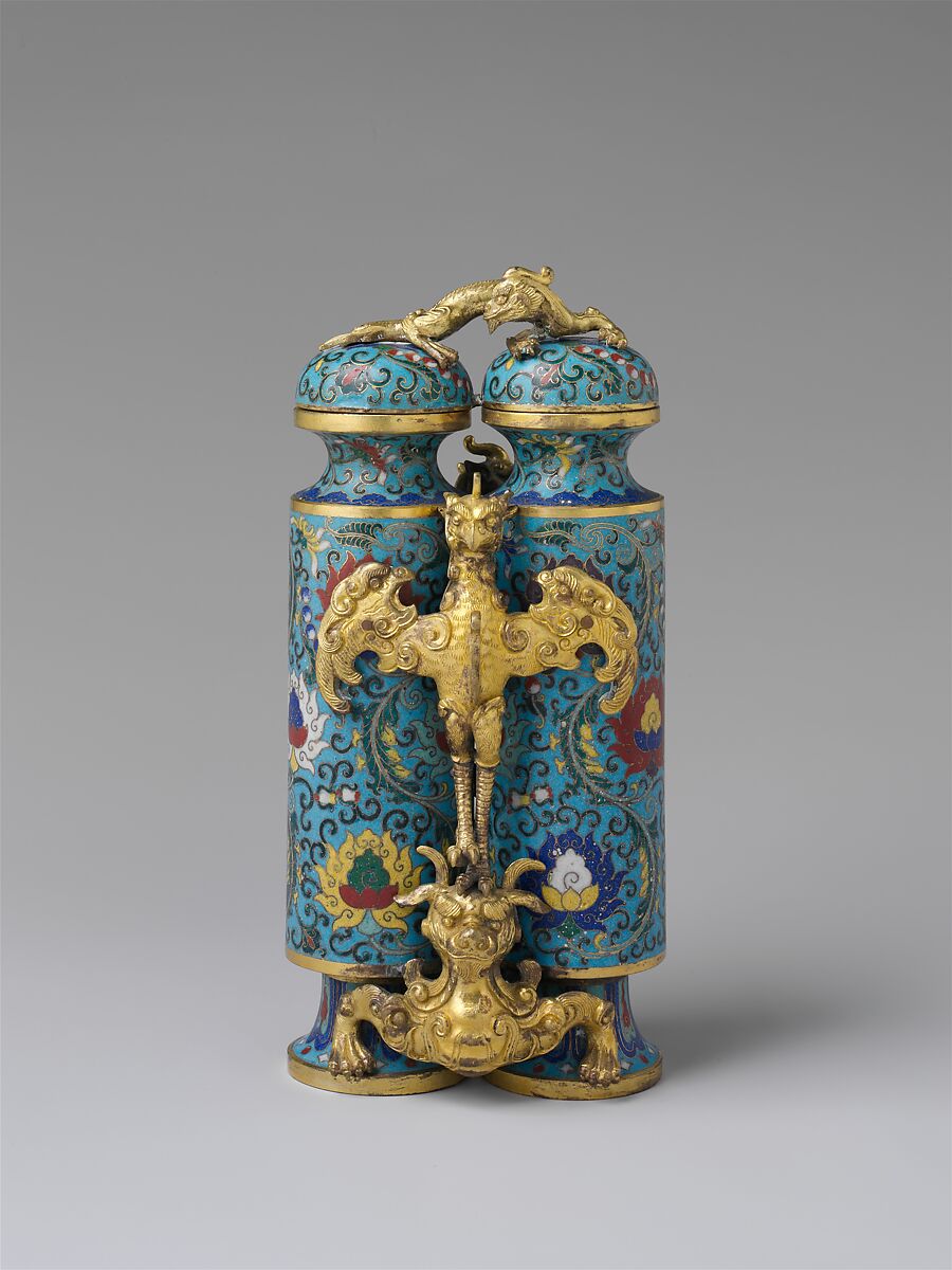 Double vessel with mythical beasts (champion vase), Cloisonné enamel, China