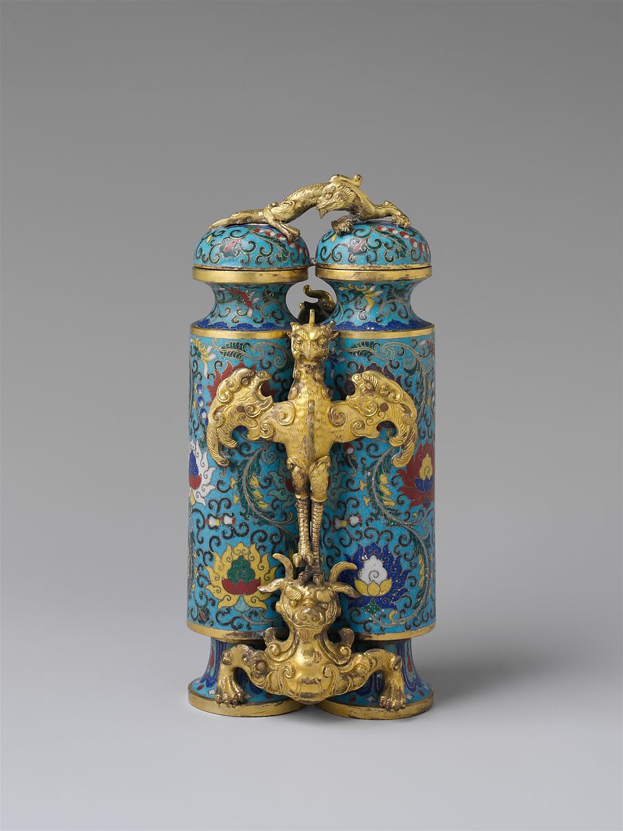 Double vessel with mythical beasts (champion vase), Cloisonné enamel, China 