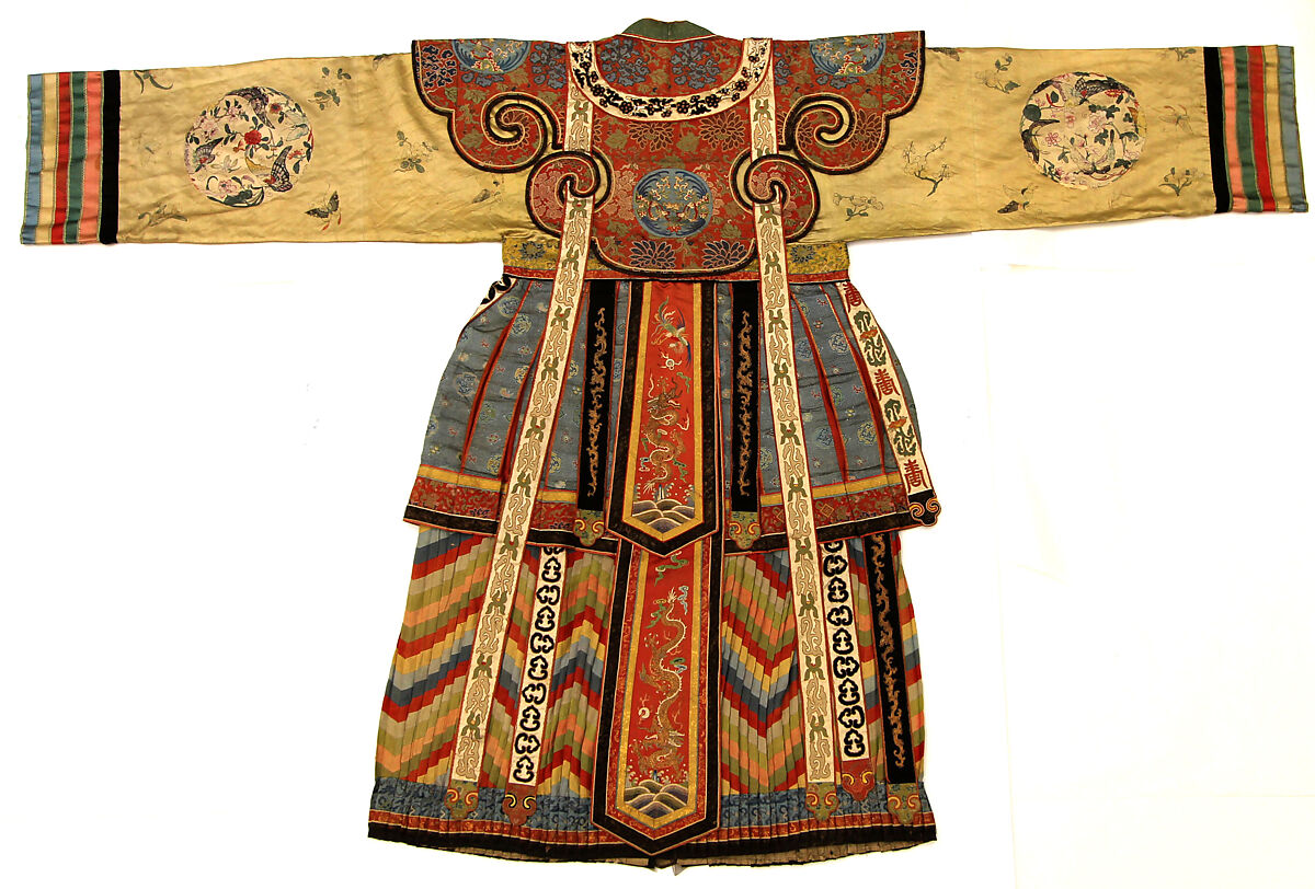 Theater Robe for Actor, Patterned silks, satin embroidered in silks, gold-wrapped silks applique on satin, China