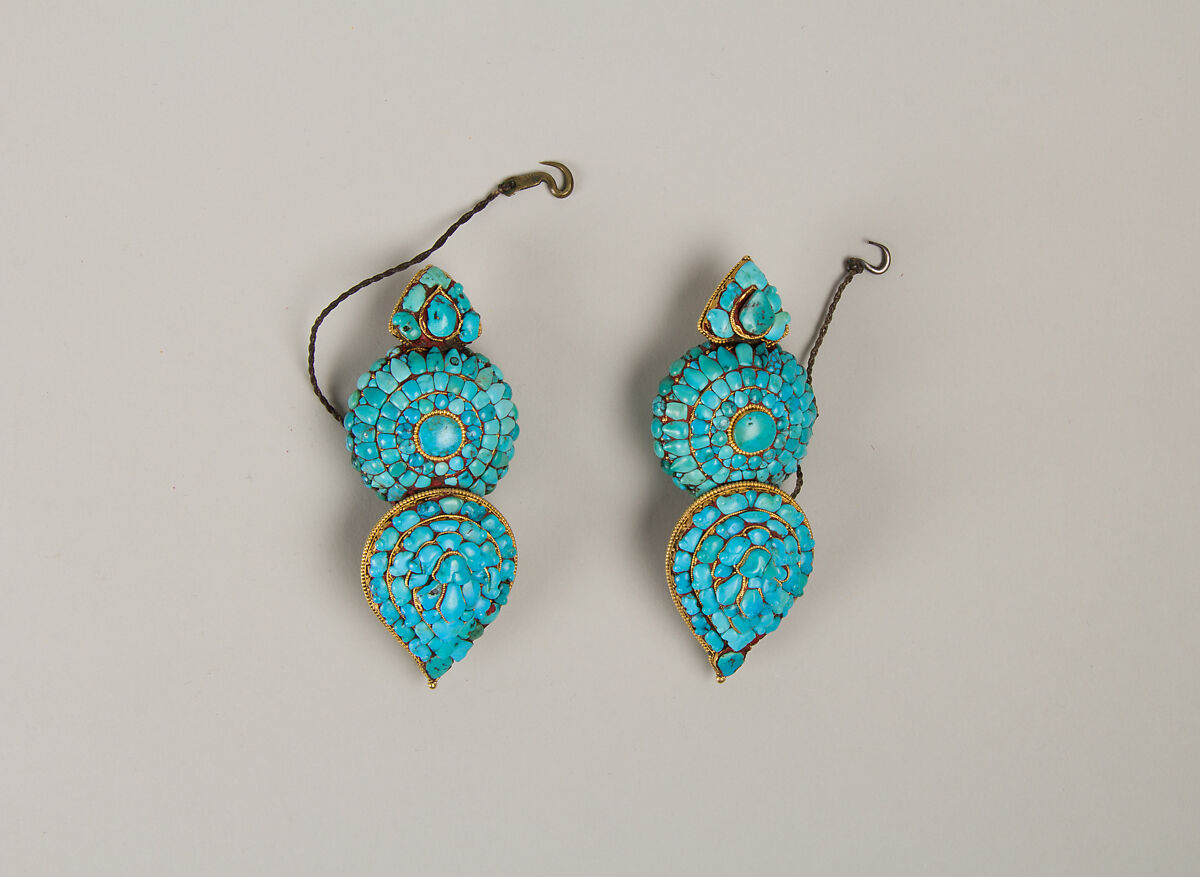 Woman's Earring, Gold and turquoise, Tibet, Lhasa area