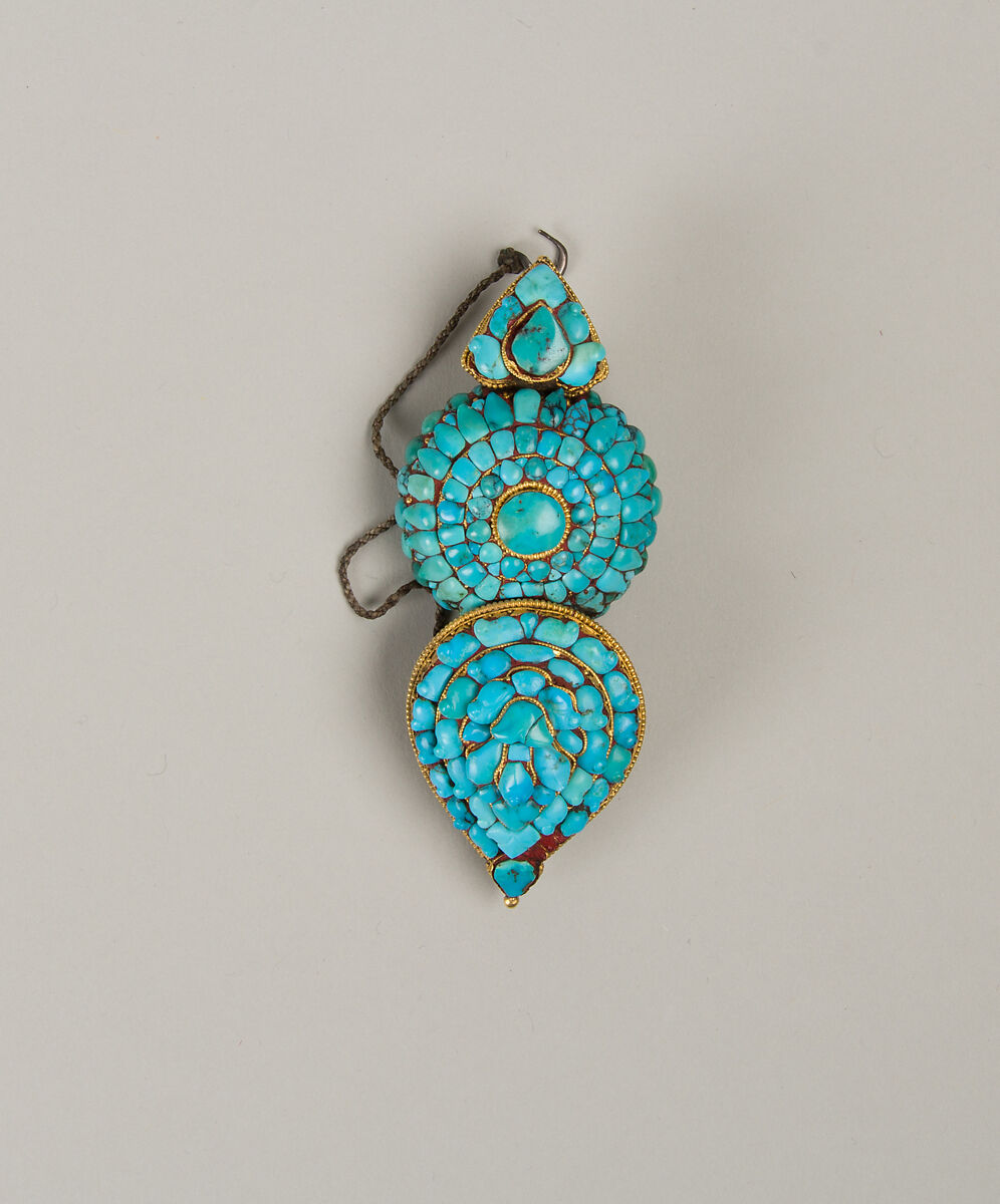 Woman's Earring, Gold and turquoise, Tibet, Lhasa area 