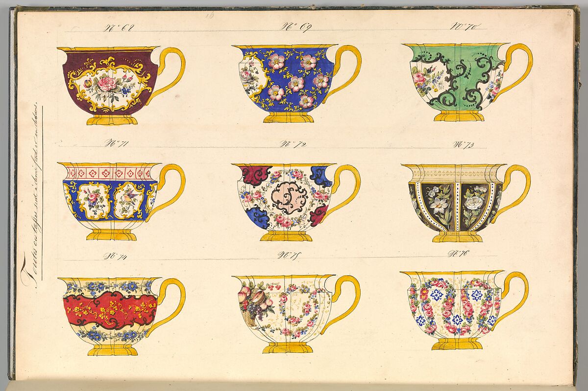 Porcelain Designs, Anonymous, French, 19th century, Watercolor, pen and ink 
