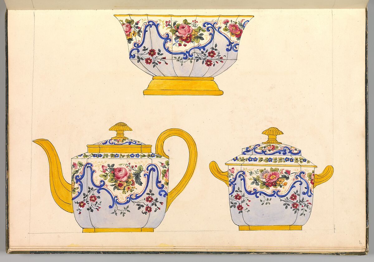 Porcelain Designs, Anonymous, French, 19th century, Watercolor, pen and ink